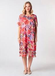 Rochie midi imprimeu floral mâneci scurte portocaliu TELMAIL femeie