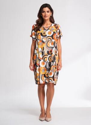 Rochie midi țesătură crep mâneci scurte portocaliu FRANCE RIVOIRE femeie