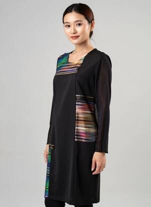 Rochie midi mâneci lungi mâneci lungi negru GEVANA femeie