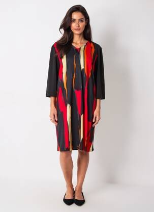 Rochie midi imprimeu fantezie mâneci lungi negru GEVANA femeie