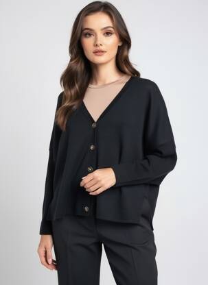 Vestă cu mâneci lungi strânsă pe partea de jos negru ABSOLUT CASHMERE femeie