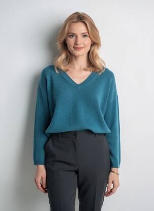 Pulover țesătură melanj mâneci lungi albastru ABSOLUT CASHMERE femeie