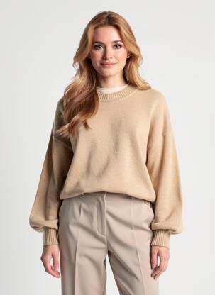 Pulover elasticitate mâneci lungi bej SESSUN femme