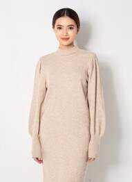 Rochie pulover țesătură melanj mâneci lungi bej ONLY femme
