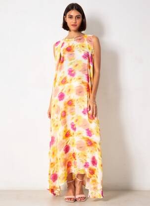 Rochie lungă imprimeu fantezie fără mâneci galben ESSENTIEL ANTWERP femeie