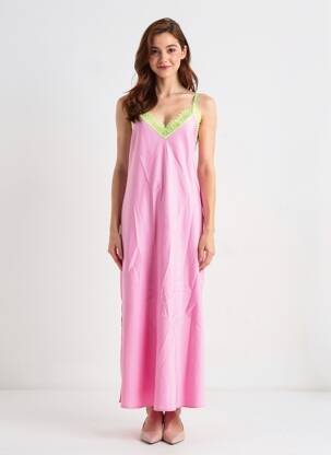Rochie lungă mâneci cu bretele ajustabile bretele subțiri roz ESSENTIEL ANTWERP femeie