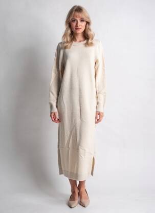 Rochie pulover croială dreaptă mâneci lungi bej BA&SH femeie