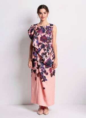 Rochie lungă imprimeu fantezie mâneci scurte roz ESSENTIEL ANTWERP femeie