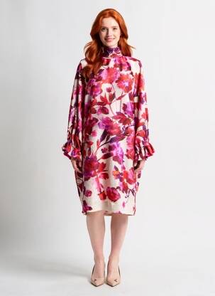 Rochie midi imprimeu fantezie mâneci lungi roz ESSENTIEL ANTWERP femeie