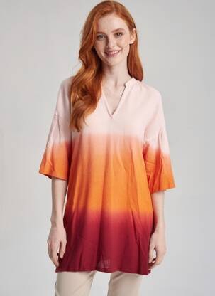 Rochie midi mâneci 3/4 mâneci 3/4 portocalie MAJESTIC FILATURES femeie