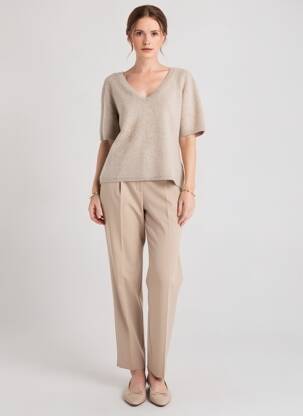Pulover guler în v mâneci scurte bej ABSOLUT CASHMERE femme