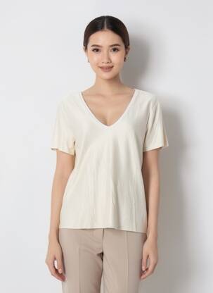 Tricou croială dreaptă mâneci scurte auriu MAJESTIC FILATURES femeie