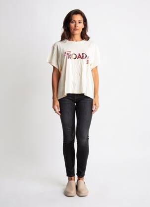 Tricou serigrafie flockată mâneci scurte bej BA&SH femeie