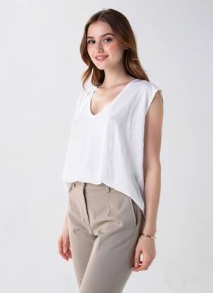 Tricou croială dreaptă mâneci scurte alb SESSUN femme