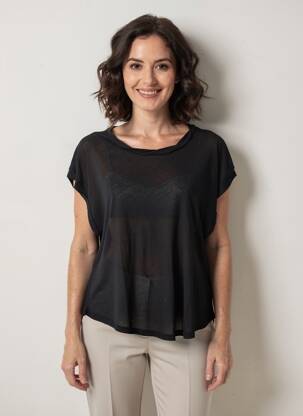Tricou croială dreaptă mâneci scurte negru MAJESTIC FILATURES femeie