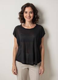 Tricou croială dreaptă mâneci scurte negru MAJESTIC FILATURES femme