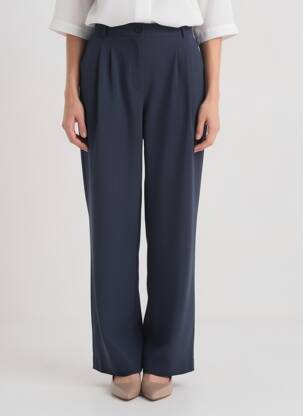 Pantalon larg țesătură poplin talie înaltă albastru AMERICAN VINTAGE femeie