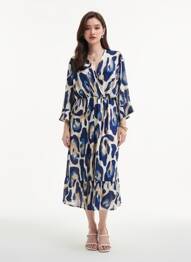 Rochie midi croială fluidă mâneci lungi albastru 2W PARIS femme