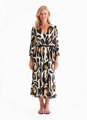 Rochie midi croială fluidă mâneci lungi maro 2W PARIS femeie