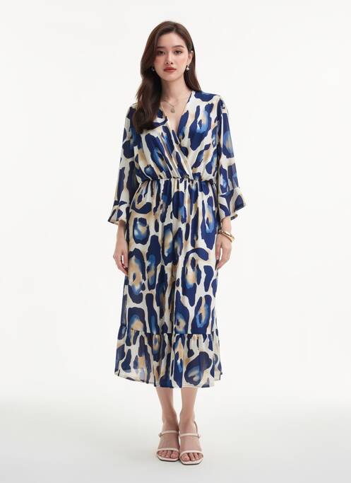 Rochie midi croială fluidă mâneci lungi albastru 2W PARIS femme