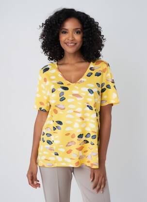 Tricou imprimeu fantezie mâneci scurte galben FRANCE RIVOIRE femeie