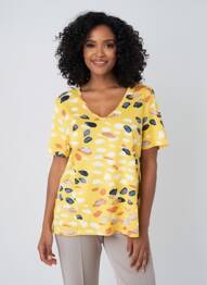 Tricou imprimeu fantezie mâneci scurte galben FRANCE RIVOIRE femeie