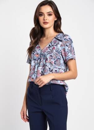 Tricou imprimeu fantezie mâneci scurte albastru DIANE LAURY femeie
