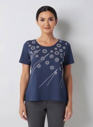 Tricou imprimeu fantezie mâneci scurte albastru FRANCE RIVOIRE femeie