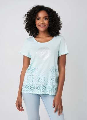 Tricou imprimeu fantezie mâneci scurte verde IMITZ femme