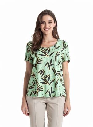 Tricou imprimeu fantezie mâneci scurte verde FRANCE RIVOIRE femeie