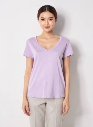 Tricou guler în v mâneci scurte violet C'EST BEAU LA VIE femme