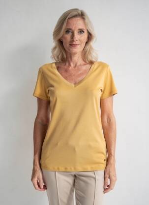 Tricou guler în v mâneci scurte galben C'EST BEAU LA VIE femeie