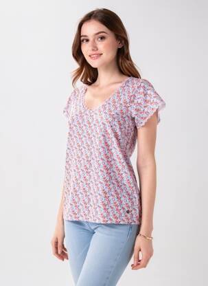 Tricou guler în v mâneci scurte violet C'EST BEAU LA VIE femeie