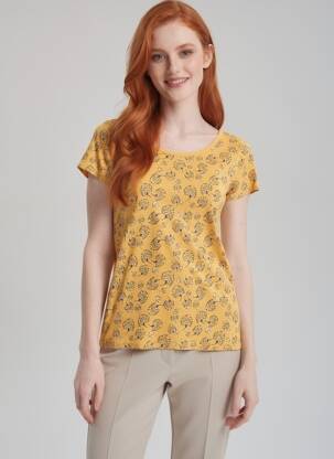 Tricou imprimeu fantezie mâneci scurte galben C'EST BEAU LA VIE femeie
