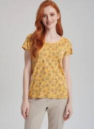 Tricou imprimeu fantezie mâneci scurte galben C'EST BEAU LA VIE femme