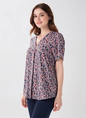 Tricou imprimeu fantezie mâneci scurte albastru DIANE LAURY femeie