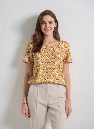 Tricou imprimeu fantezie mâneci scurte galben DIANE LAURY femeie