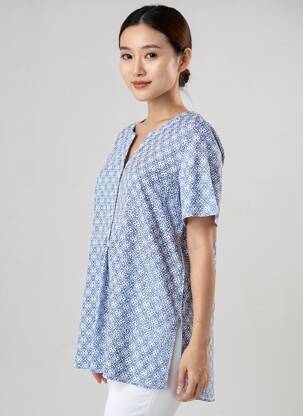 Tricou imprimeu fantezie mâneci scurte albastru DIANE LAURY femeie