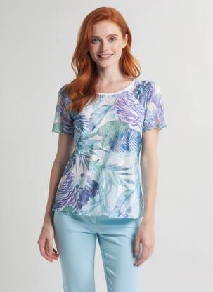 Tricou imprimeu fantezie mâneci scurte albastru DIANE LAURY femeie
