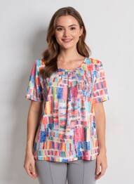 Tricou imprimeu fantezie mâneci scurte albastru GRIFFON femme