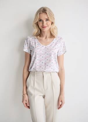 Tricou croială dreaptă mâneci scurte alb C'EST BEAU LA VIE femeie