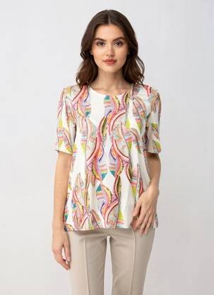 Top imprimeu fantezie mâneci scurte alb PLURIELLES femme