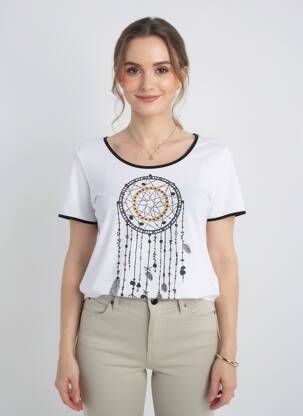 Tricou imprimeu fantezie mâneci scurte alb TELMAIL femeie