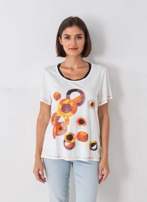 Tricou serigrafie flockată mâneci scurte alb FRANCE RIVOIRE femeie