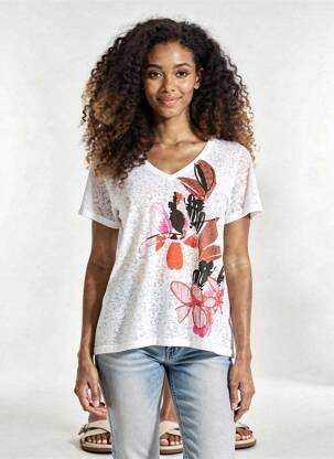 Tricou guler în v mâneci scurte alb TELMAIL femeie