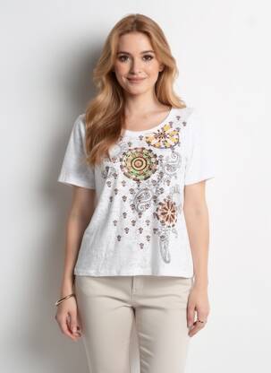 Tricou imprimeu fantezie mâneci scurte alb TELMAIL femeie