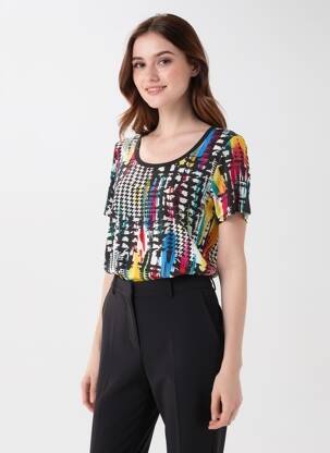 Tricou imprimeu fantezie mâneci scurte negru TELMAIL femeie