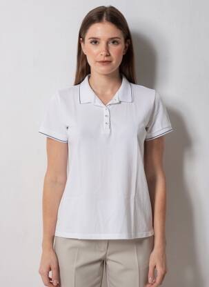 Polo croială cambrată mâneci scurte alb C'EST BEAU LA VIE femeie