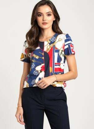 Tricou imprimeu fantezie mâneci scurte albastru GEVANA femme