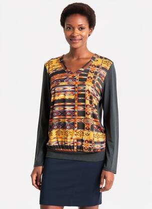 Tricou imprimeu fantezie mâneci lungi gri DIANE LAURY femeie